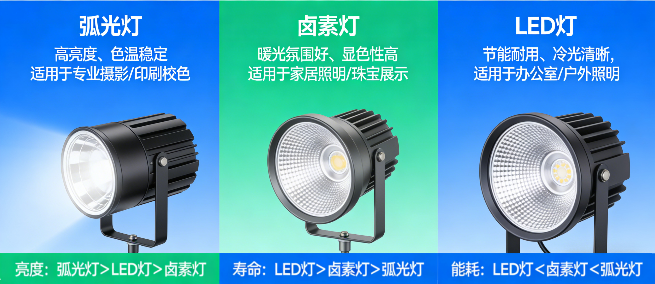 標準光源弧光燈、鹵素燈和LED燈怎麽選